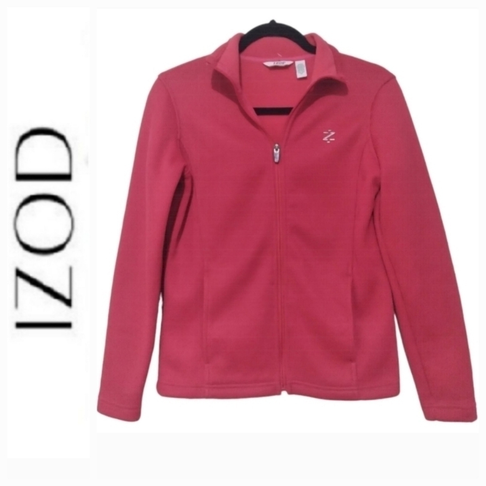Izod Red Zip Up Fleece Jacket with Pockets - Picture 2 of 9